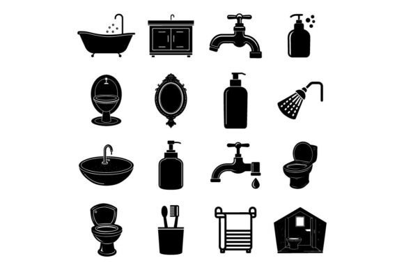 Bathroom Silhouette Icons: Clean Vector Design for Versatile Projects