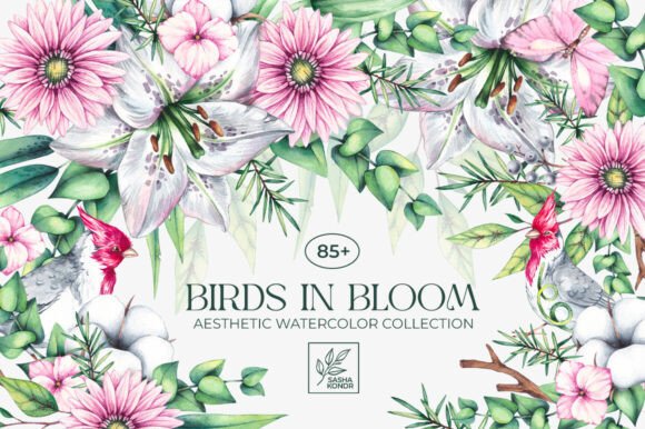 Birds in Bloom Watercolor Floral Set: Elevating Design with Natural Elegance