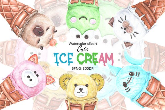 Charming Watercolor Cute Ice Cream Clipart for Creative Projects