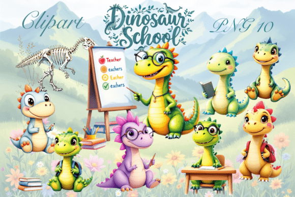 Dinosaur School Clipart for Creative Design Projects