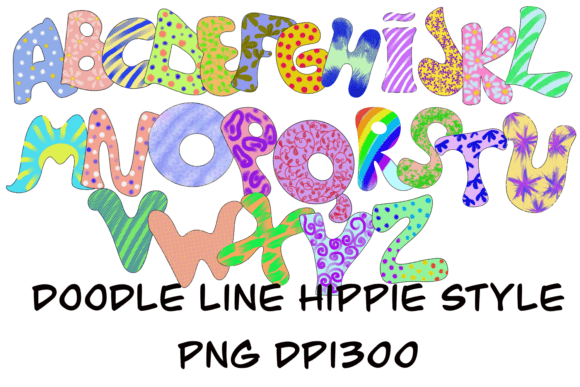 Doodle Line Hippie Style Alphabet Clipart