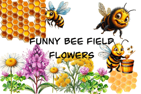 Funny Bee Field Flowers Clipart: Strategic Design Element for Creative and Business Projects