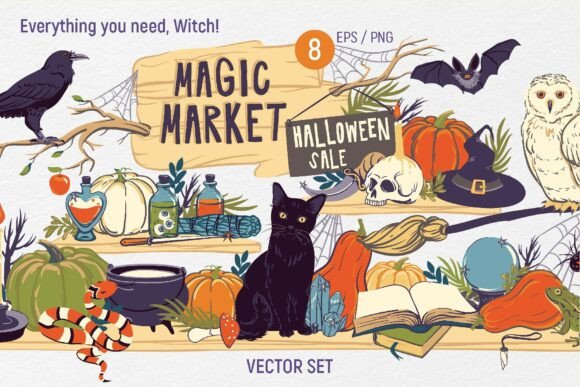 Magic Market Halloween Set: Elevate Your Holiday Design Projects with Stylish Vector Graphics