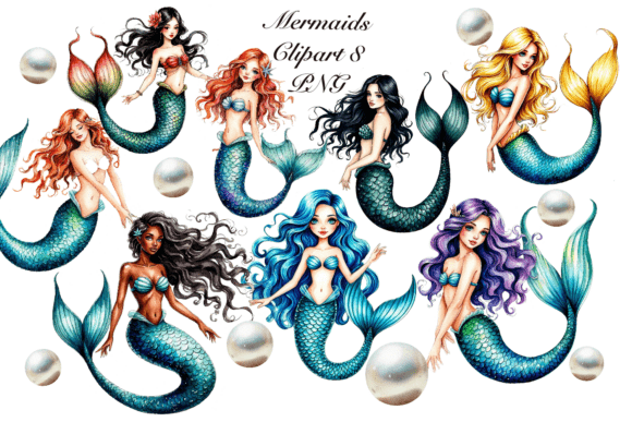 Mermaids Clipart PNG 300 DPI: High-Quality Design Elements for Creative Projects