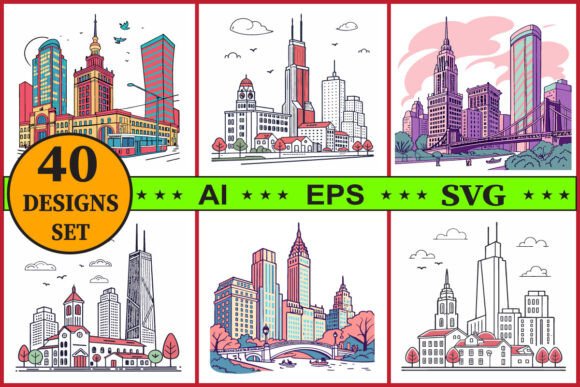 Modern City Skyline Vector Bundle: Elevating Design with Urban Flair