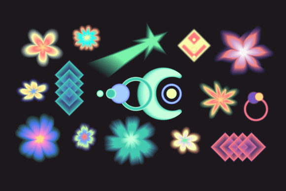 Neon Gradient Mystical Bloom: A Fusion of Celestial, Floral, and Retro-Futuristic Design