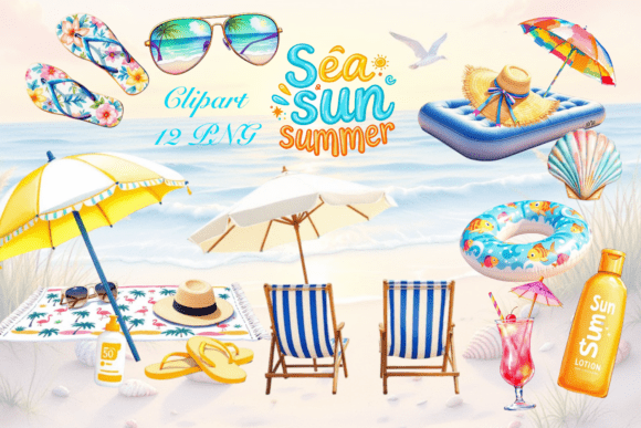 Sea, Sun, Summer.Clipart: A Creative Resource for Modern Design Projects