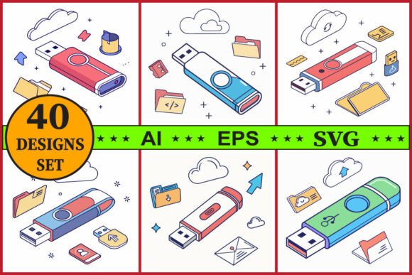 Unlock Creativity with the Ultimate USB Flash Drive Icon Vector Bundle Set
