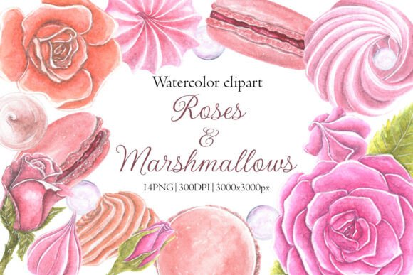 Watercolor Roses Marshmallows Clipart: A Creative Resource for Elegant Design Projects