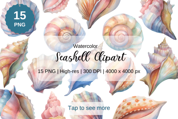 Watercolor Sea Shell Summer Clipart, PNG: A Versatile Choice for Creative Digital Projects
