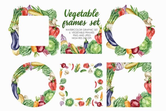 Watercolor Vegetable Frames Clipart for Creative Projects