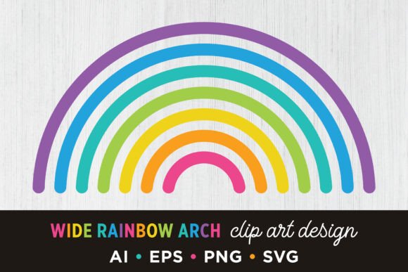 Wide Rainbow Arch Clip Art Set for Creative Design Projects