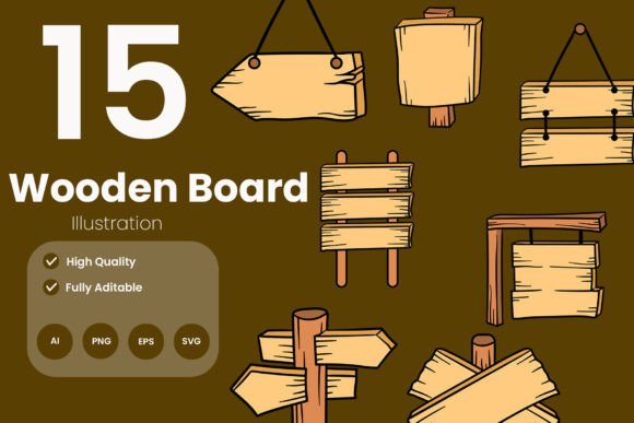 Wooden Signboard Illustration Pack